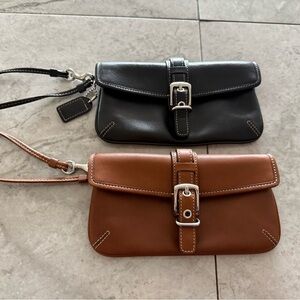Coach Leather wristlet set of 2 brown and black